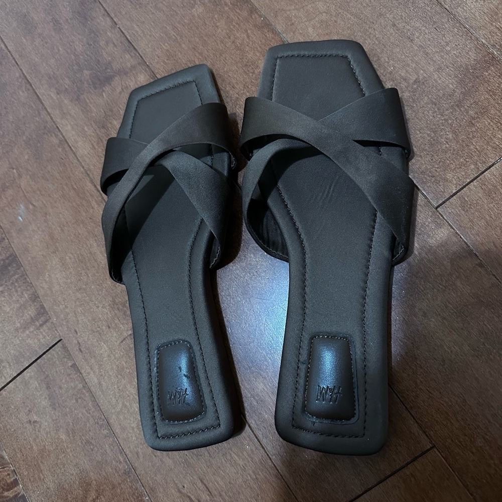 H&M Dark Brown Satin Slippers